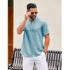 image:imageCOOFANDY Mens Casual Henley Shirt Short Sleeve Summer Shirts Linen Band Collar Summer Beach Hippie TShirtsLight Ice Blue