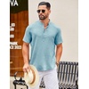 image:imageCOOFANDY Mens Casual Henley Shirt Short Sleeve Summer Shirts Linen Band Collar Summer Beach Hippie TShirtsLight Ice Blue