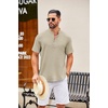 image:imageCOOFANDY Mens Casual Henley Shirt Short Sleeve Summer Shirts Linen Band Collar Summer Beach Hippie TShirtsLight Khaki