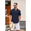 image:imageCOOFANDY Mens Casual Henley Shirt Short Sleeve Summer Shirts Linen Band Collar Summer Beach Hippie TShirtsNavy Blue