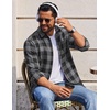 image:imageCOOFANDY Mens Casual Long Sleeve Button Up Plaid Flannel Shirt Jacket with PocketBuffalo Black Gray