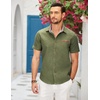 image:imageCOOFANDY Mens Cotton Casual Short Sleeve Button Down Shirt Plaid Collar Denim Work ShirtsA  Army Green  No Pocket