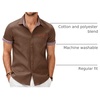 image:imageCOOFANDY Mens Cotton Casual Short Sleeve Button Down Shirt Plaid Collar Denim Work ShirtsA  Brown  No Pocket