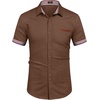 image:imageCOOFANDY Mens Cotton Casual Short Sleeve Button Down Shirt Plaid Collar Denim Work ShirtsA  Brown  No Pocket