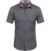 image:imageCOOFANDY Mens Cotton Casual Short Sleeve Button Down Shirt Plaid Collar Denim Work ShirtsA  Charcoal Grey  No Pocket