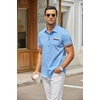image:imageCOOFANDY Mens Cotton Casual Short Sleeve Button Down Shirt Plaid Collar Denim Work ShirtsA  Clear Blue  No Pocket