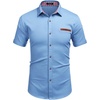 image:imageCOOFANDY Mens Cotton Casual Short Sleeve Button Down Shirt Plaid Collar Denim Work ShirtsA  Clear Blue  No Pocket