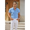 image:imageCOOFANDY Mens Cotton Casual Short Sleeve Button Down Shirt Plaid Collar Denim Work ShirtsA  Clear Blue  No Pocket