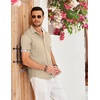 image:imageCOOFANDY Mens Cotton Casual Short Sleeve Button Down Shirt Plaid Collar Denim Work ShirtsA  Contrast Plaid Collar  Beige