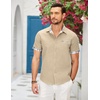 image:imageCOOFANDY Mens Cotton Casual Short Sleeve Button Down Shirt Plaid Collar Denim Work ShirtsA  Contrast Plaid Collar  Beige