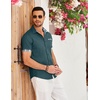 image:imageCOOFANDY Mens Cotton Casual Short Sleeve Button Down Shirt Plaid Collar Denim Work ShirtsA  Contrast Plaid Collar  Forest Green
