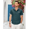 image:imageCOOFANDY Mens Cotton Casual Short Sleeve Button Down Shirt Plaid Collar Denim Work ShirtsA  Contrast Plaid Collar  Forest Green
