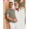 image:imageCOOFANDY Mens Cotton Casual Short Sleeve Button Down Shirt Plaid Collar Denim Work ShirtsA  Contrast Plaid Collar  Green