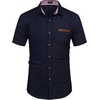 image:imageCOOFANDY Mens Cotton Casual Short Sleeve Button Down Shirt Plaid Collar Denim Work ShirtsA  Navy Blue  No Pocket