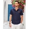 image:imageCOOFANDY Mens Cotton Casual Short Sleeve Button Down Shirt Plaid Collar Denim Work ShirtsA  Navy Blue  No Pocket