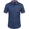 image:imageCOOFANDY Mens Cotton Casual Short Sleeve Button Down Shirt Plaid Collar Denim Work ShirtsA  Sky Blue  No Pocket