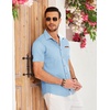 image:imageCOOFANDY Mens Cotton Casual Short Sleeve Button Down Shirt Plaid Collar Denim Work ShirtsB  Clear Blue  No Pocket