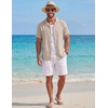 image:imageCOOFANDY Mens Cotton Shirts Short Sleeve Button Down Shirts Casual Beach Summer Cuban Collar ShirtBeige