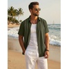 image:imageCOOFANDY Mens Cuban Guayabera Shirts Button Down Short Sleeve Shirt Casual Linen Summer Beach ShirtsArmy Green