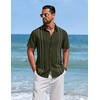 image:imageCOOFANDY Mens Cuban Guayabera Shirts Button Down Short Sleeve Shirt Casual Linen Summer Beach ShirtsArmy Green