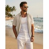 image:imageCOOFANDY Mens Cuban Guayabera Shirts Button Down Short Sleeve Shirt Casual Linen Summer Beach ShirtsBeige