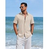 image:imageCOOFANDY Mens Cuban Guayabera Shirts Button Down Short Sleeve Shirt Casual Linen Summer Beach ShirtsBeige