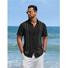 image:imageCOOFANDY Mens Cuban Guayabera Shirts Button Down Short Sleeve Shirt Casual Linen Summer Beach ShirtsBlack