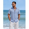 image:imageCOOFANDY Mens Cuban Guayabera Shirts Button Down Short Sleeve Shirt Casual Linen Summer Beach ShirtsBlue