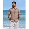 image:imageCOOFANDY Mens Cuban Guayabera Shirts Button Down Short Sleeve Shirt Casual Linen Summer Beach ShirtsKhaki