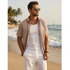 image:imageCOOFANDY Mens Cuban Guayabera Shirts Button Down Short Sleeve Shirt Casual Linen Summer Beach ShirtsKhaki