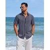 image:imageCOOFANDY Mens Cuban Guayabera Shirts Button Down Short Sleeve Shirt Casual Linen Summer Beach ShirtsLight Grey