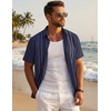 image:imageCOOFANDY Mens Cuban Guayabera Shirts Button Down Short Sleeve Shirt Casual Linen Summer Beach ShirtsNavy Blue