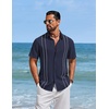image:imageCOOFANDY Mens Cuban Guayabera Shirts Button Down Short Sleeve Shirt Casual Linen Summer Beach ShirtsNavy Blue