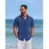 image:imageCOOFANDY Mens Cuban Guayabera Shirts Button Down Short Sleeve Shirt Casual Linen Summer Beach ShirtsRoyal Blue