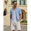 image:imageCOOFANDY Mens Knit Button Down Shirts Short Sleeve Polo Shirt Casual Vacation Summer Beach ShirtsBlue