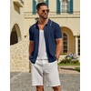 image:imageCOOFANDY Mens Knit Button Down Shirts Short Sleeve Polo Shirt Casual Vacation Summer Beach ShirtsClassic Navywhite