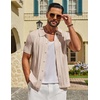 image:imageCOOFANDY Mens Knit Button Down Shirts Short Sleeve Polo Shirt Casual Vacation Summer Beach ShirtsCream
