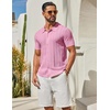 image:imageCOOFANDY Mens Knit Button Down Shirts Short Sleeve Polo Shirt Casual Vacation Summer Beach ShirtsPink