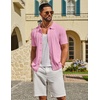 image:imageCOOFANDY Mens Knit Button Down Shirts Short Sleeve Polo Shirt Casual Vacation Summer Beach ShirtsPink