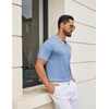 image:imageCOOFANDY Mens Knit Polo Shirts V Neck Short Sleeve Ribbed Textured Polo Shirt Stretch Casual Golf Shirts Collared T Shirt01light Blue