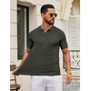 image:imageCOOFANDY Mens Knit Polo Shirts V Neck Short Sleeve Ribbed Textured Polo Shirt Stretch Casual Golf Shirts Collared T ShirtArmy Green