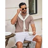 image:imageCOOFANDY Mens Knit Polo Shirts V Neck Short Sleeve Ribbed Textured Polo Shirt Stretch Casual Golf Shirts Collared T ShirtKhaki