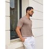 image:imageCOOFANDY Mens Knit Polo Shirts V Neck Short Sleeve Ribbed Textured Polo Shirt Stretch Casual Golf Shirts Collared T ShirtKhaki