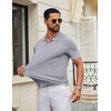 image:imageCOOFANDY Mens Knit Polo Shirts V Neck Short Sleeve Ribbed Textured Polo Shirt Stretch Casual Golf Shirts Collared T ShirtLight Gray