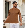 image:imageCOOFANDY Mens Knit Polo Shirts V Neck Short Sleeve Ribbed Textured Polo Shirt Stretch Casual Golf Shirts Collared T ShirtReddish Brown