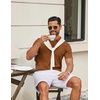 image:imageCOOFANDY Mens Knit Polo Shirts V Neck Short Sleeve Ribbed Textured Polo Shirt Stretch Casual Golf Shirts Collared T ShirtReddish Brown