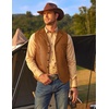 image:imageCOOFANDY Mens Leather Suit Vest Slim Fit Casual Western Vest Jacket Lightweight VNeck Dress WaistcoatsLight Brown