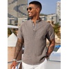 image:imageCOOFANDY Mens Linen Henley Shirt Short Sleeve Casual Summer Beach Hippie T ShirtsA Brown