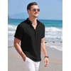 image:imageCOOFANDY Mens Linen Henley Shirt Short Sleeve Casual Summer Beach Hippie T ShirtsBlack