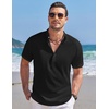 image:imageCOOFANDY Mens Linen Henley Shirt Short Sleeve Casual Summer Beach Hippie T ShirtsBlack